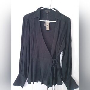 NWT Y2K Style J.Crew Black Crepe Wrap Blouse Size 8